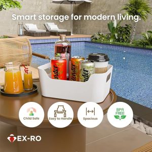 TEX-RO Storage Box and Organiser | Storage Organiser | Organizer Storage Box for Home & Kitchen | Durable Storage Basket & Plastic Basket for Storage (Pack of 2, White)