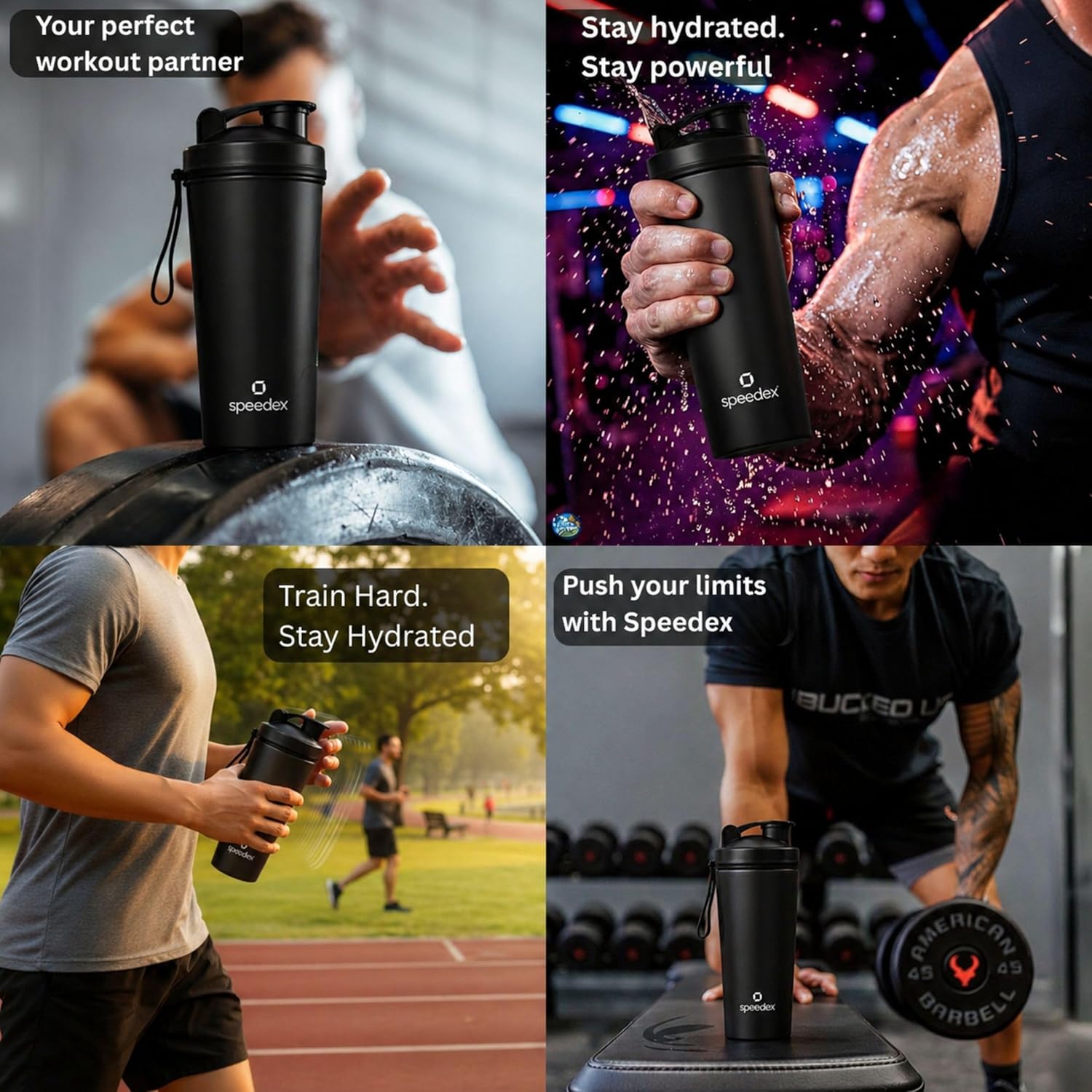 Speedex Stainless Steel Gym Shaker Bottle 750ml with Mixing Ball & Towel for Men & Women | Leakproof Protein Metal Shaker for Gym, Wide Mouth, Measurement Markings, Carry Loop Flip Cap – Black - Image 3