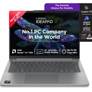 Lenovo IdeaPad Slim 5 AMD Ryzen AI 7 350 (24GB RAM/1TB SSD/14 (35.5cm)/WUXGA OLED/Lenovo AI Now/Copilot+ PC/Windows 11/MSO 365 Basic+Office 2024/1Yr ADP Free/Grey/1.4Kg), 83HX009DIN AI Laptop