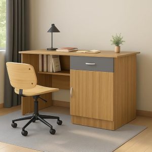 Engineered Wood Study & Office Table 120x60x75cm | Matte Finish | Free Standing Compact Computer Desk with Drawer & Cabinet | 1 Year Warranty | Brown Finish - Urban Teak