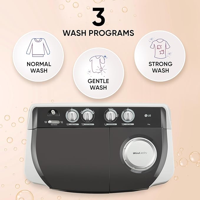 LG 7 Kg 5 Star Wind Jet Dry Semi-Automatic Top Loading Washing Machine (P7020NGAZ, Dark Gray, Rat Away Feature) - Image 5